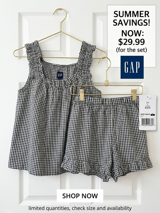 GAP Pants - GAP Black & White Gingham Ruffle Top + Shorts Set